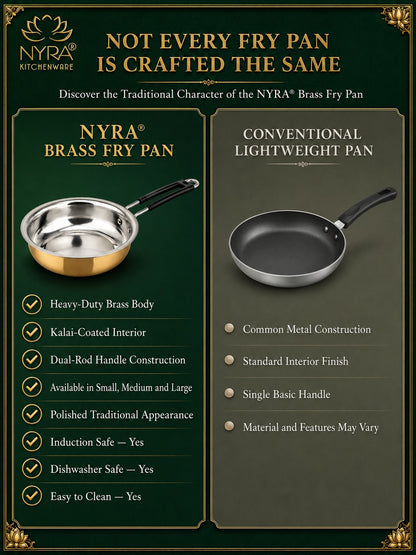 Heavy-Duty Brass Fry Pan (Kalai Coated) | Traditional Peetal Cookware with Dual Handles