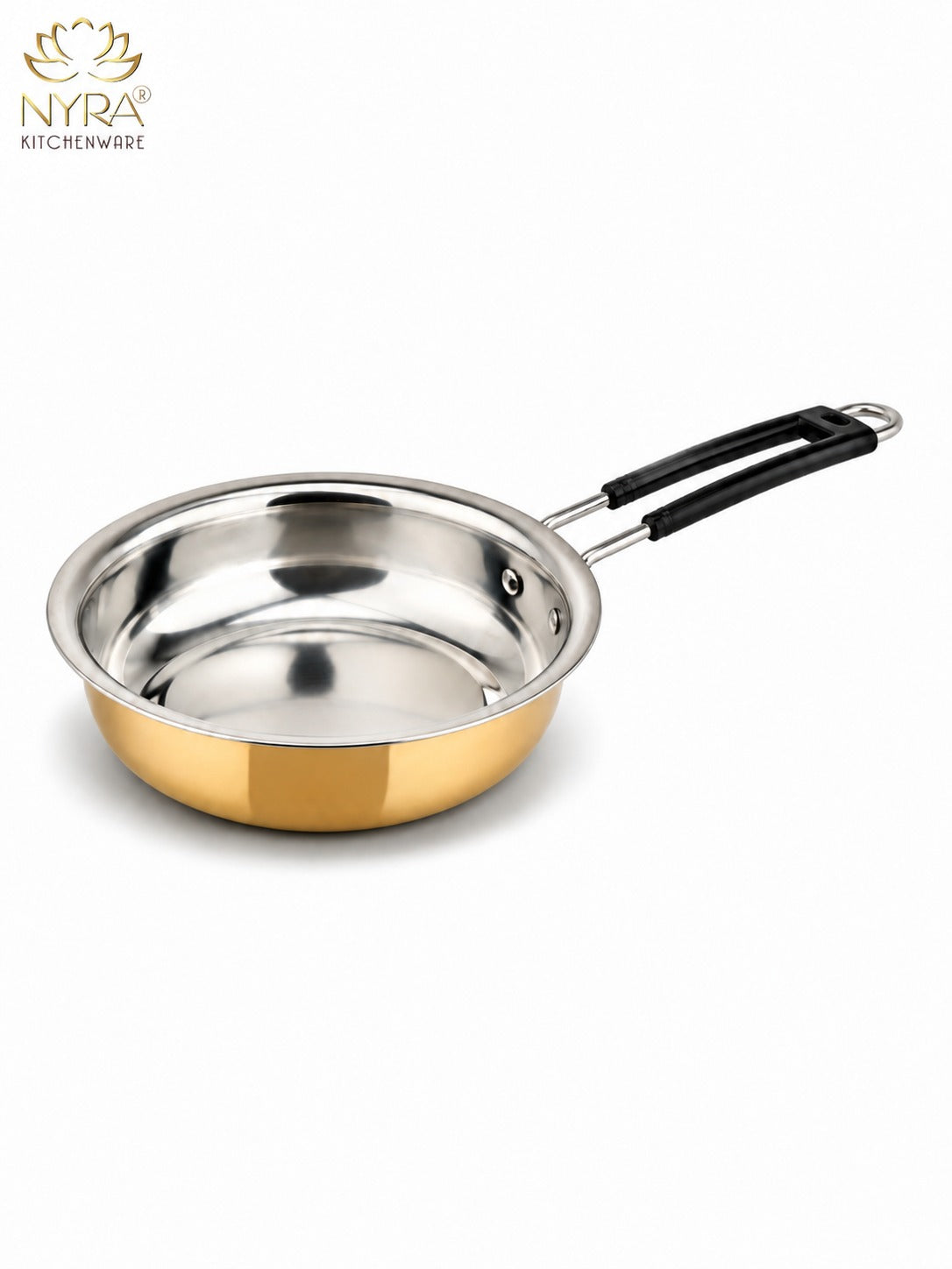 Heavy-Duty Brass Fry Pan (Kalai Coated) | Traditional Peetal Cookware with Dual Handles