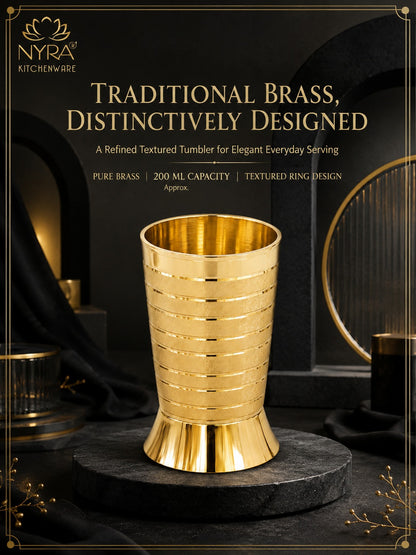Pure Brass Peetal Designer Glass – Textured Ring Tumbler | Ayurvedic Pital Jal Drinkware