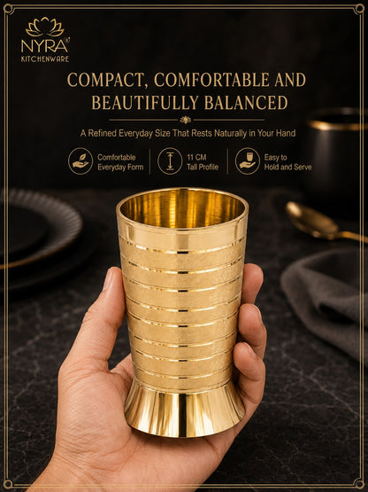 Pure Brass Peetal Designer Glass – Textured Ring Tumbler | Ayurvedic Pital Jal Drinkware