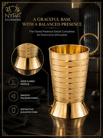 Pure Brass Peetal Designer Glass – Textured Ring Tumbler | Ayurvedic Pital Jal Drinkware
