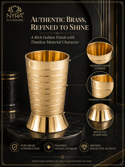 Pure Brass Peetal Designer Glass – Textured Ring Tumbler | Ayurvedic Pital Jal Drinkware