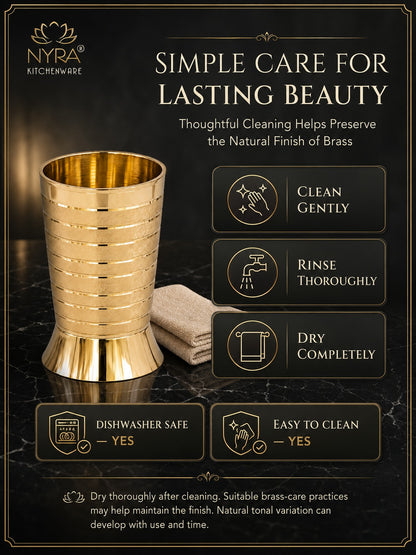 Pure Brass Peetal Designer Glass – Textured Ring Tumbler | Ayurvedic Pital Jal Drinkware