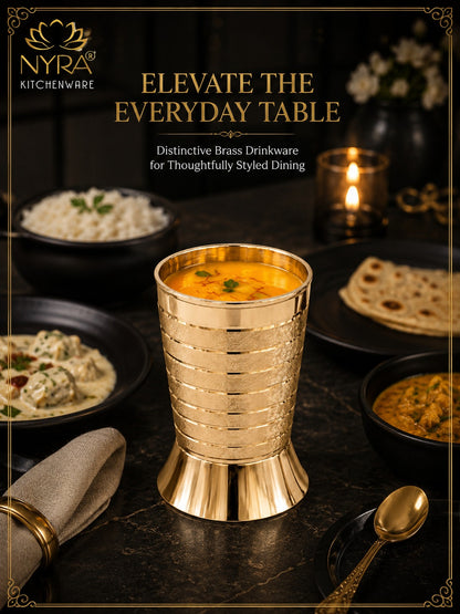 Pure Brass Peetal Designer Glass – Textured Ring Tumbler | Ayurvedic Pital Jal Drinkware
