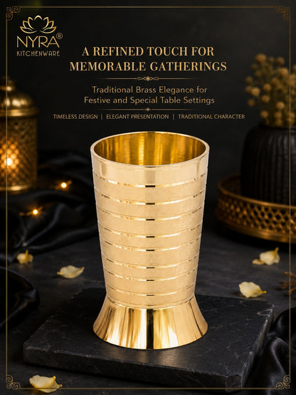 Pure Brass Peetal Designer Glass – Textured Ring Tumbler | Ayurvedic Pital Jal Drinkware