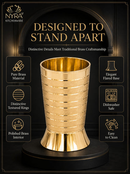 Pure Brass Peetal Designer Glass – Textured Ring Tumbler | Ayurvedic Pital Jal Drinkware