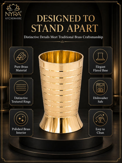 Pure Brass Peetal Designer Glass – Textured Ring Tumbler | Ayurvedic Pital Jal Drinkware