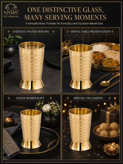 Pure Brass Peetal Designer Glass – Textured Ring Tumbler | Ayurvedic Pital Jal Drinkware