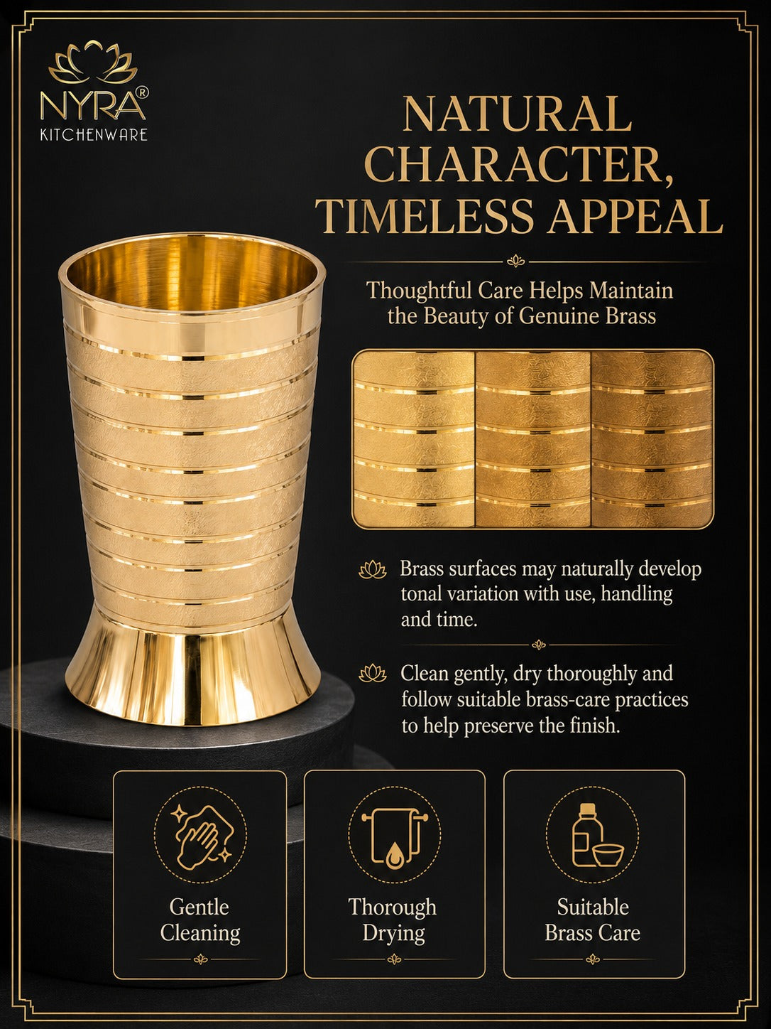 Pure Brass Peetal Designer Glass – Textured Ring Tumbler | Ayurvedic Pital Jal Drinkware