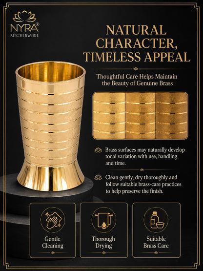 Pure Brass Peetal Designer Glass – Textured Ring Tumbler | Ayurvedic Pital Jal Drinkware