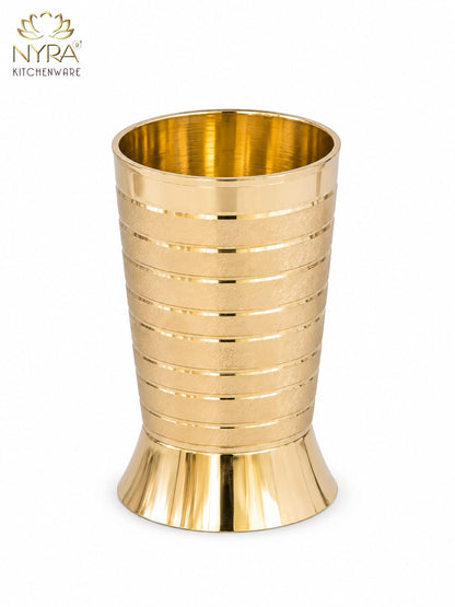 Pure Brass Peetal Designer Glass – Textured Ring Tumbler | Ayurvedic Pital Jal Drinkware