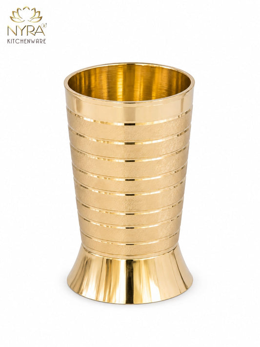 Pure Brass Peetal Designer Glass – Textured Ring Tumbler | Ayurvedic Pital Jal Drinkware