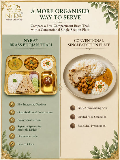 Traditional Brass Bhojan Thali | 5-Compartment Divided Pital Meal Plate