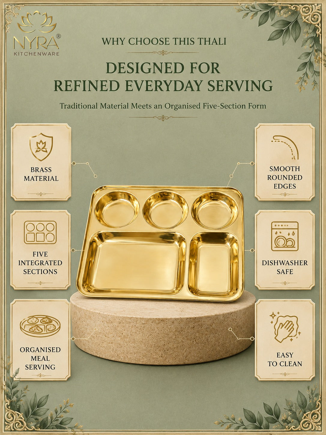 Traditional Brass Bhojan Thali | 5-Compartment Divided Pital Meal Plate