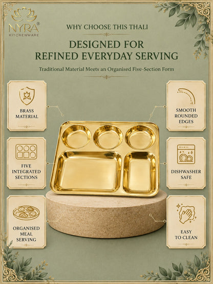 Traditional Brass Bhojan Thali | 5-Compartment Divided Pital Meal Plate