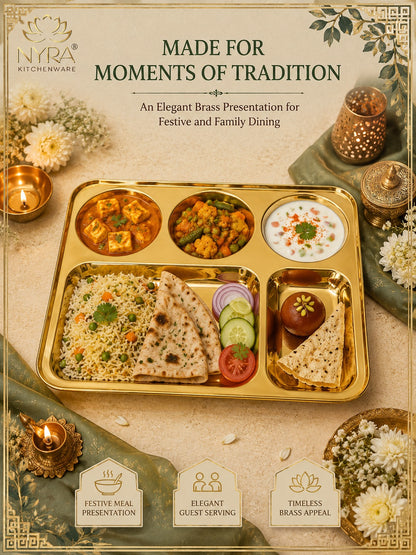 Traditional Brass Bhojan Thali | 5-Compartment Divided Pital Meal Plate