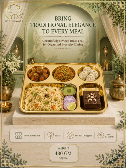 Traditional Brass Bhojan Thali | 5-Compartment Divided Pital Meal Plate