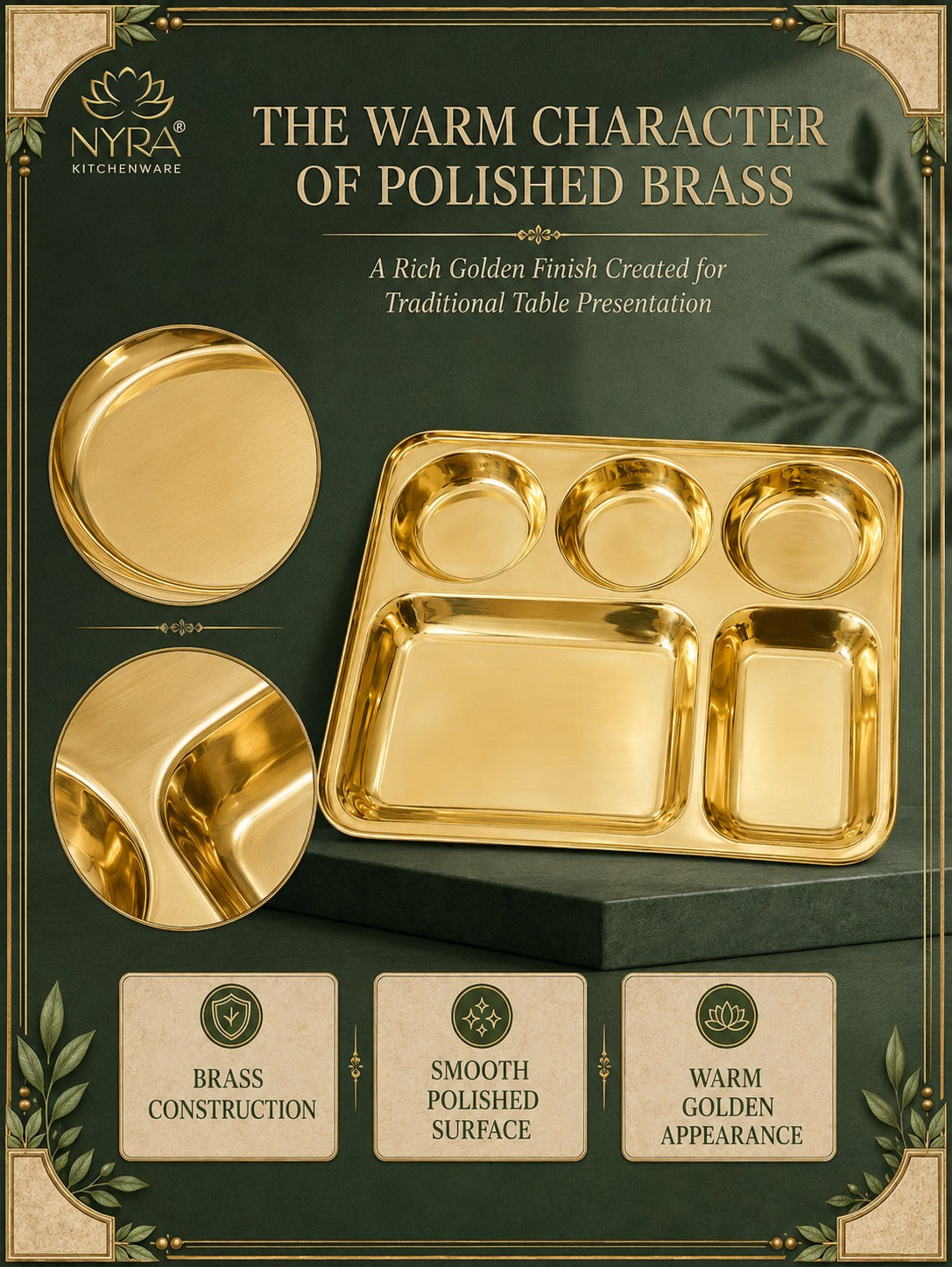 Traditional Brass Bhojan Thali | 5-Compartment Divided Pital Meal Plate