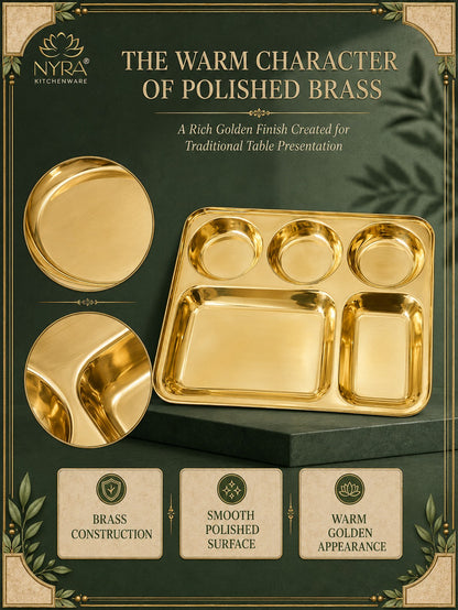Traditional Brass Bhojan Thali | 5-Compartment Divided Pital Meal Plate