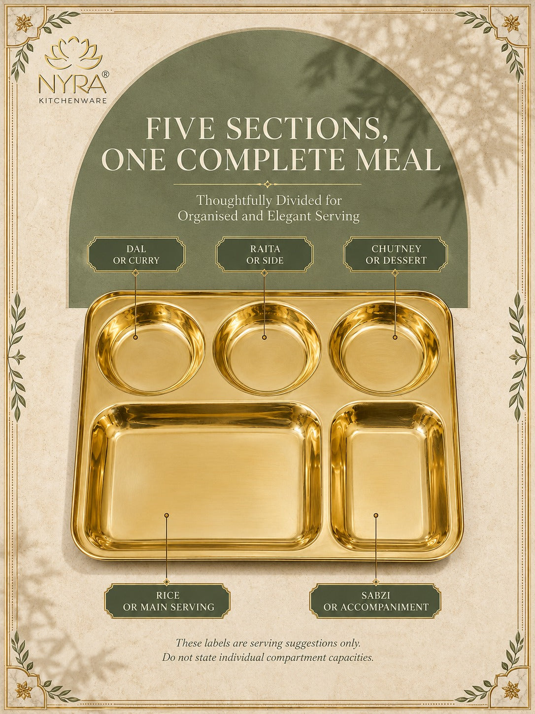 Traditional Brass Bhojan Thali | 5-Compartment Divided Pital Meal Plate