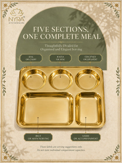 Traditional Brass Bhojan Thali | 5-Compartment Divided Pital Meal Plate