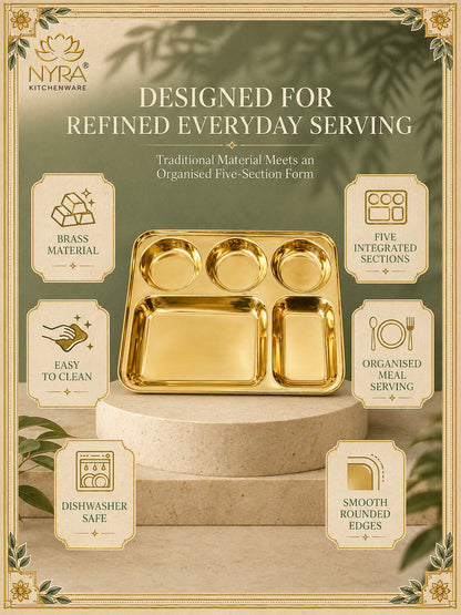 Traditional Brass Bhojan Thali | 5-Compartment Divided Pital Meal Plate