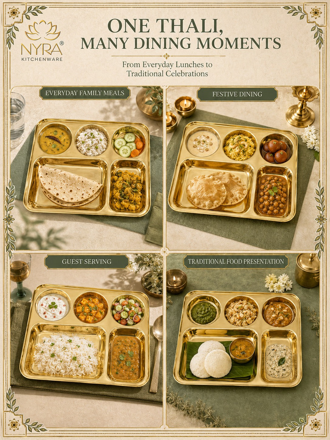 Traditional Brass Bhojan Thali | 5-Compartment Divided Pital Meal Plate