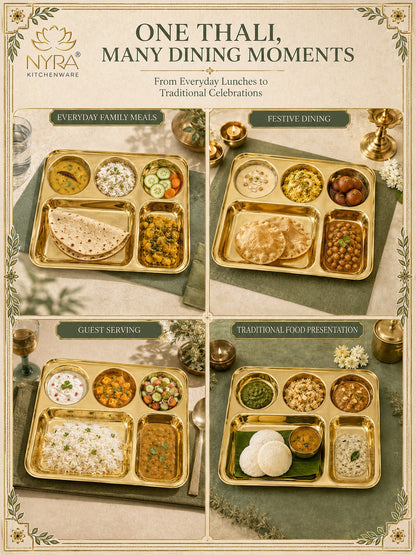 Traditional Brass Bhojan Thali | 5-Compartment Divided Pital Meal Plate