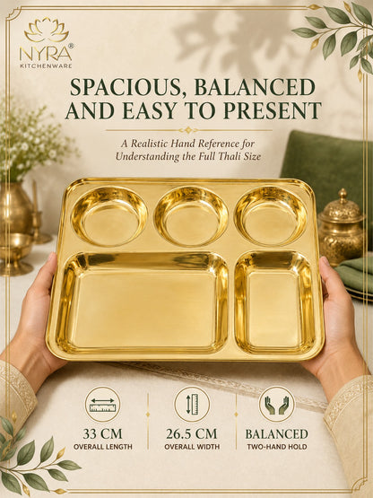 Traditional Brass Bhojan Thali | 5-Compartment Divided Pital Meal Plate