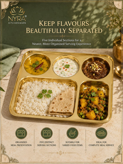 Traditional Brass Bhojan Thali | 5-Compartment Divided Pital Meal Plate