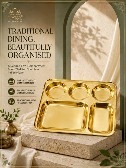 Traditional Brass Bhojan Thali | 5-Compartment Divided Pital Meal Plate