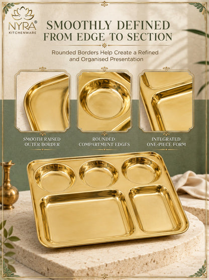 Traditional Brass Bhojan Thali | 5-Compartment Divided Pital Meal Plate