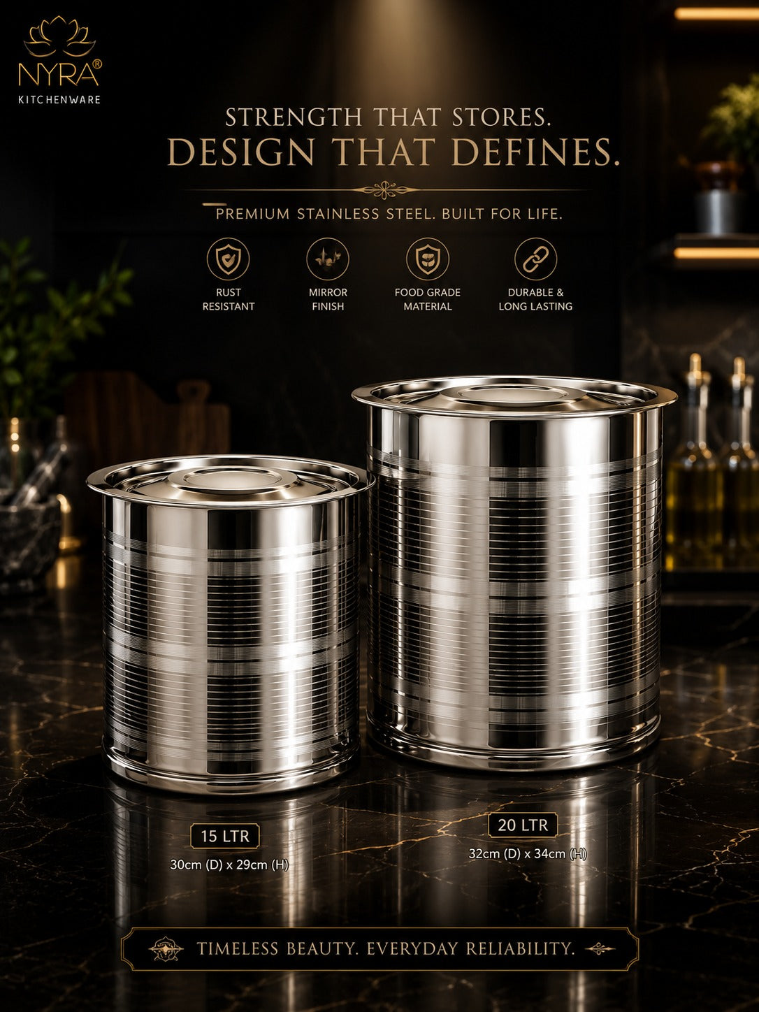 Stainless Steel Atta Storage Container/Box/Drum/Pawali