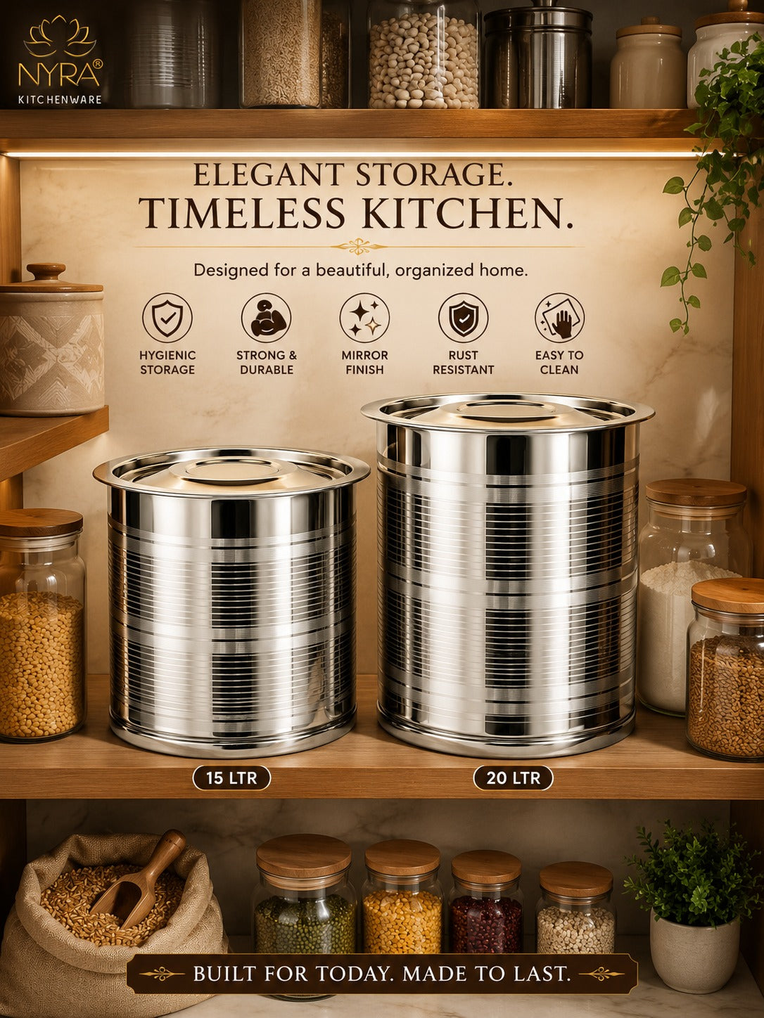 Stainless Steel Atta Storage Container/Box/Drum/Pawali