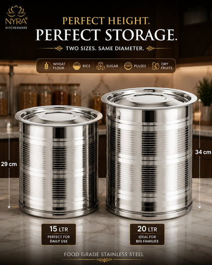 Stainless Steel Atta Storage Container/Box/Drum/Pawali