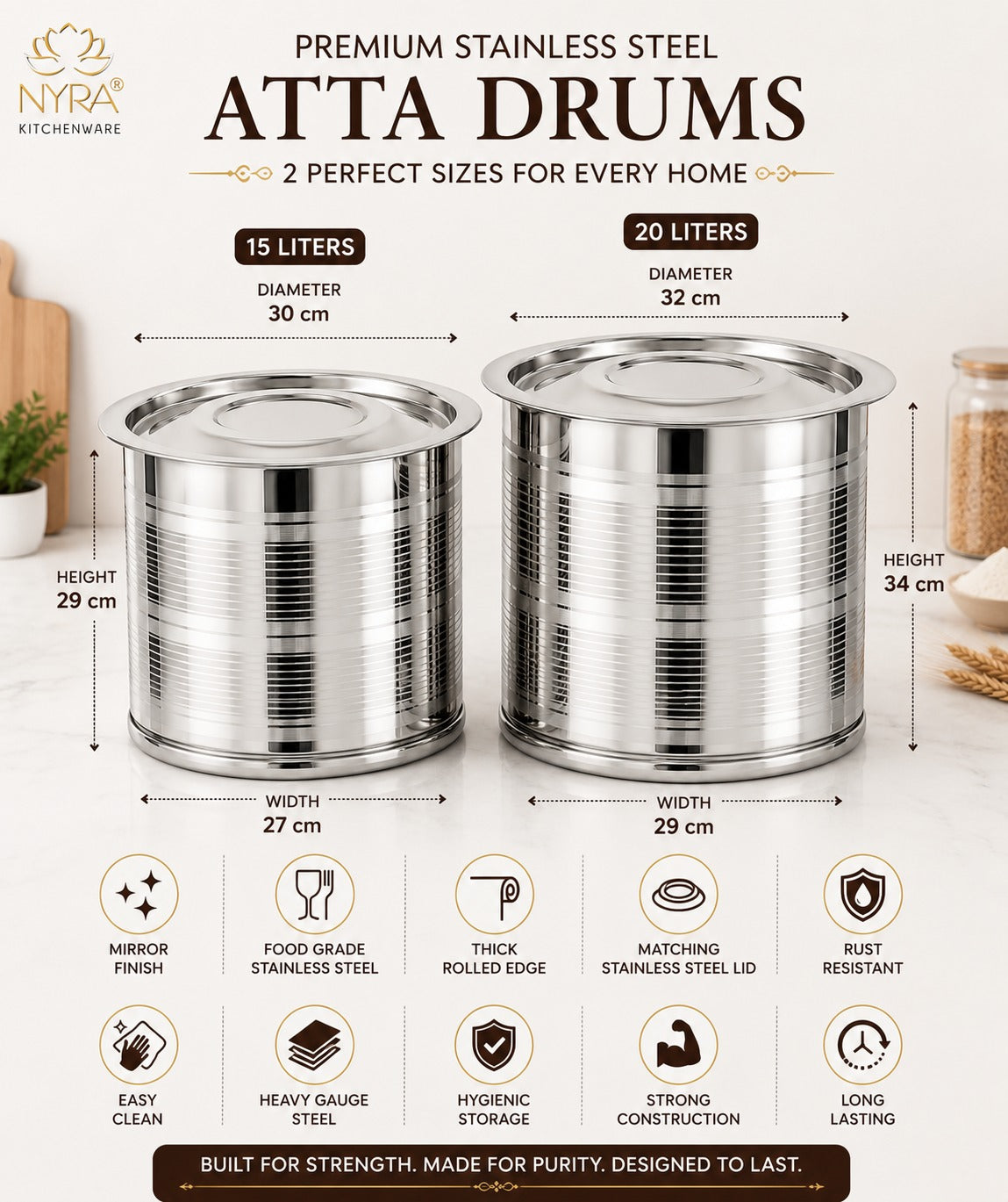 Stainless Steel Atta Storage Container/Box/Drum/Pawali