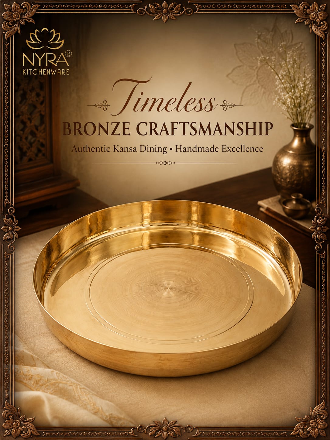 Bronze Handmade Phool Thali | Kansa Handcrafted Traditional Thali – Health-Boosting, Durable, and Elegant Dining Essential |