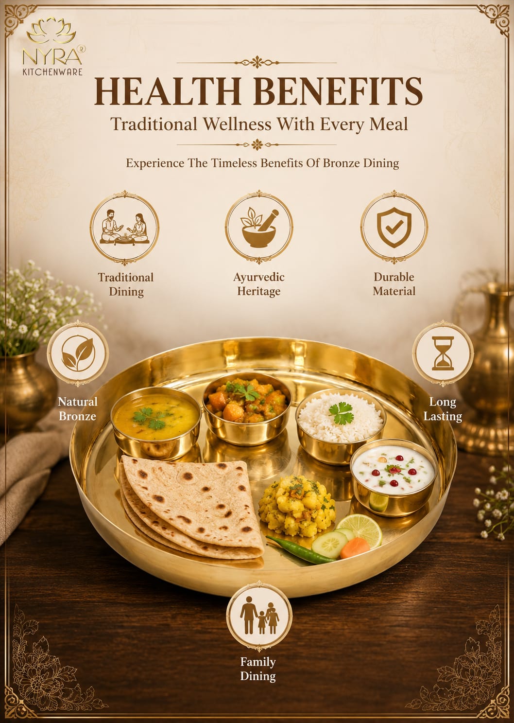 Bronze Handmade Phool Thali | Kansa Handcrafted Traditional Thali – Health-Boosting, Durable, and Elegant Dining Essential |