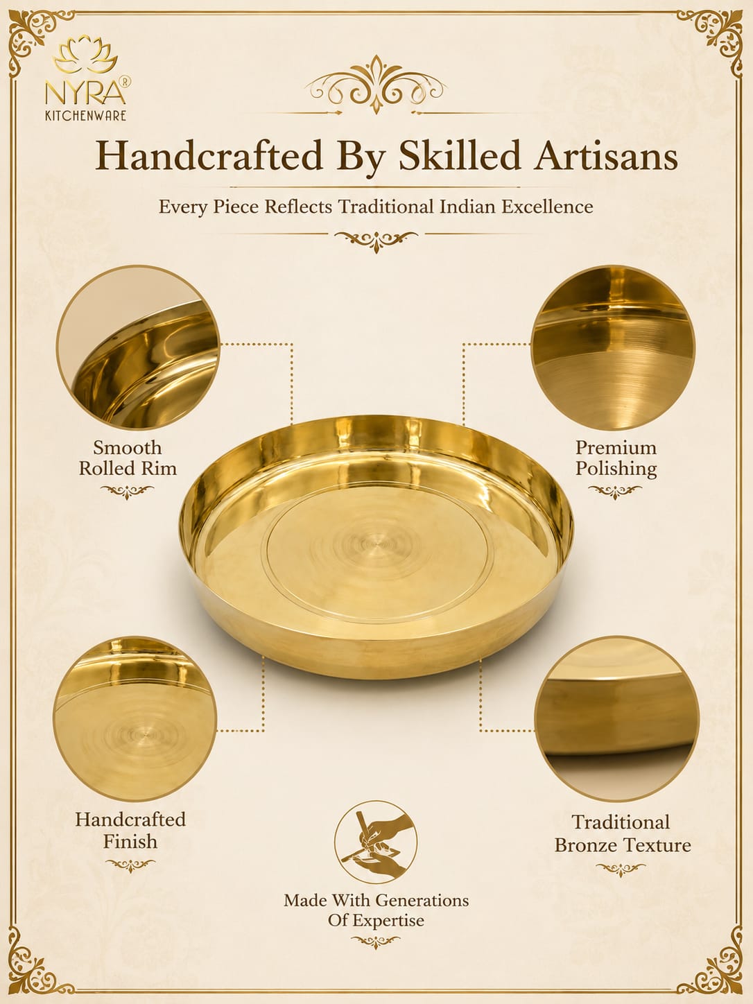 Bronze Handmade Phool Thali | Kansa Handcrafted Traditional Thali – Health-Boosting, Durable, and Elegant Dining Essential |