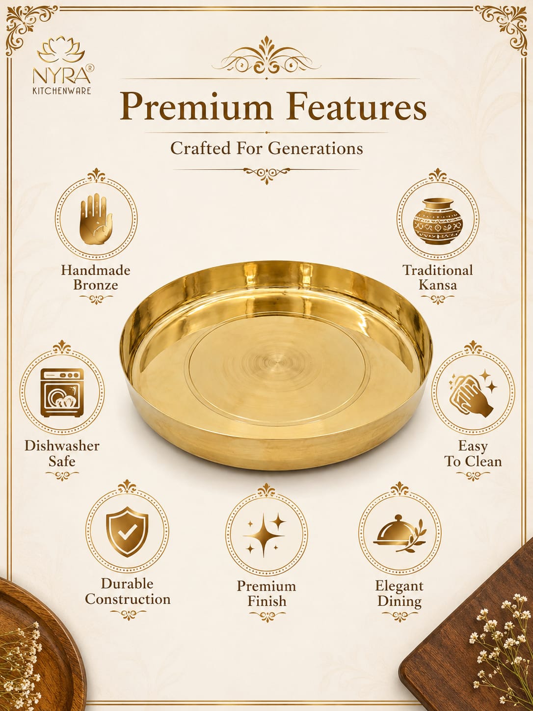 Bronze Handmade Phool Thali | Kansa Handcrafted Traditional Thali – Health-Boosting, Durable, and Elegant Dining Essential |