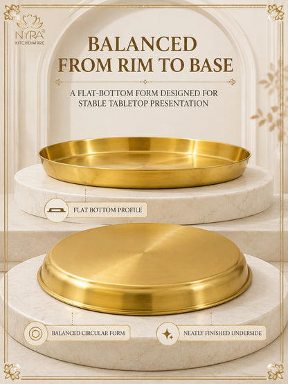 Traditional Brass Pooja & Serving Thali | Big Round Pital Plate with Flat Bottom