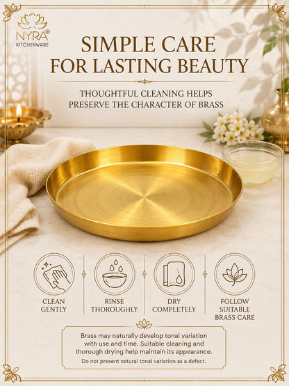 Traditional Brass Pooja & Serving Thali | Big Round Pital Plate with Flat Bottom