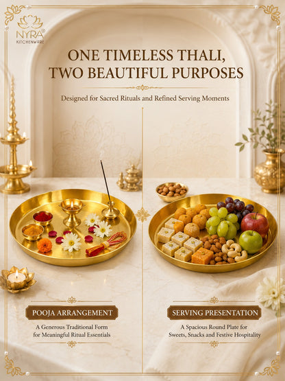 Traditional Brass Pooja & Serving Thali | Big Round Pital Plate with Flat Bottom