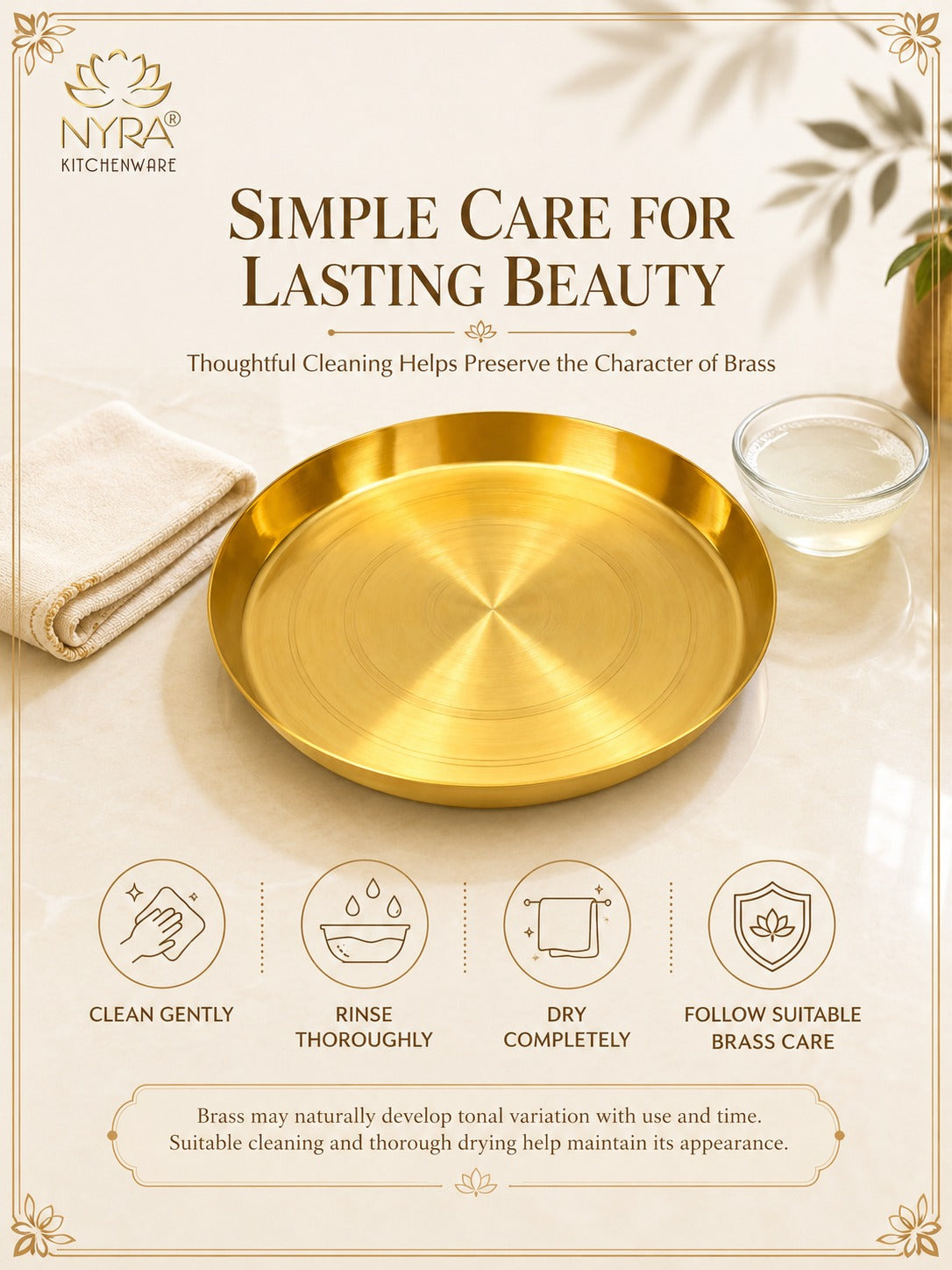 Traditional Brass Pooja & Serving Thali | Big Round Pital Plate with Flat Bottom