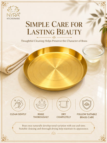 Traditional Brass Pooja & Serving Thali | Big Round Pital Plate with Flat Bottom