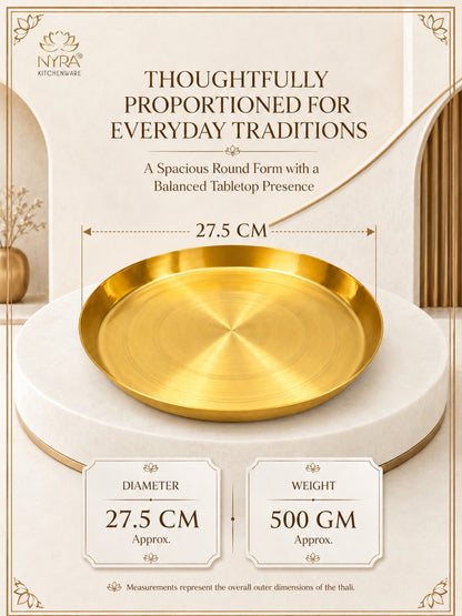 Traditional Brass Pooja & Serving Thali | Big Round Pital Plate with Flat Bottom