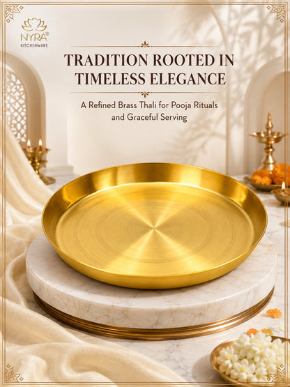 Traditional Brass Pooja & Serving Thali | Big Round Pital Plate with Flat Bottom