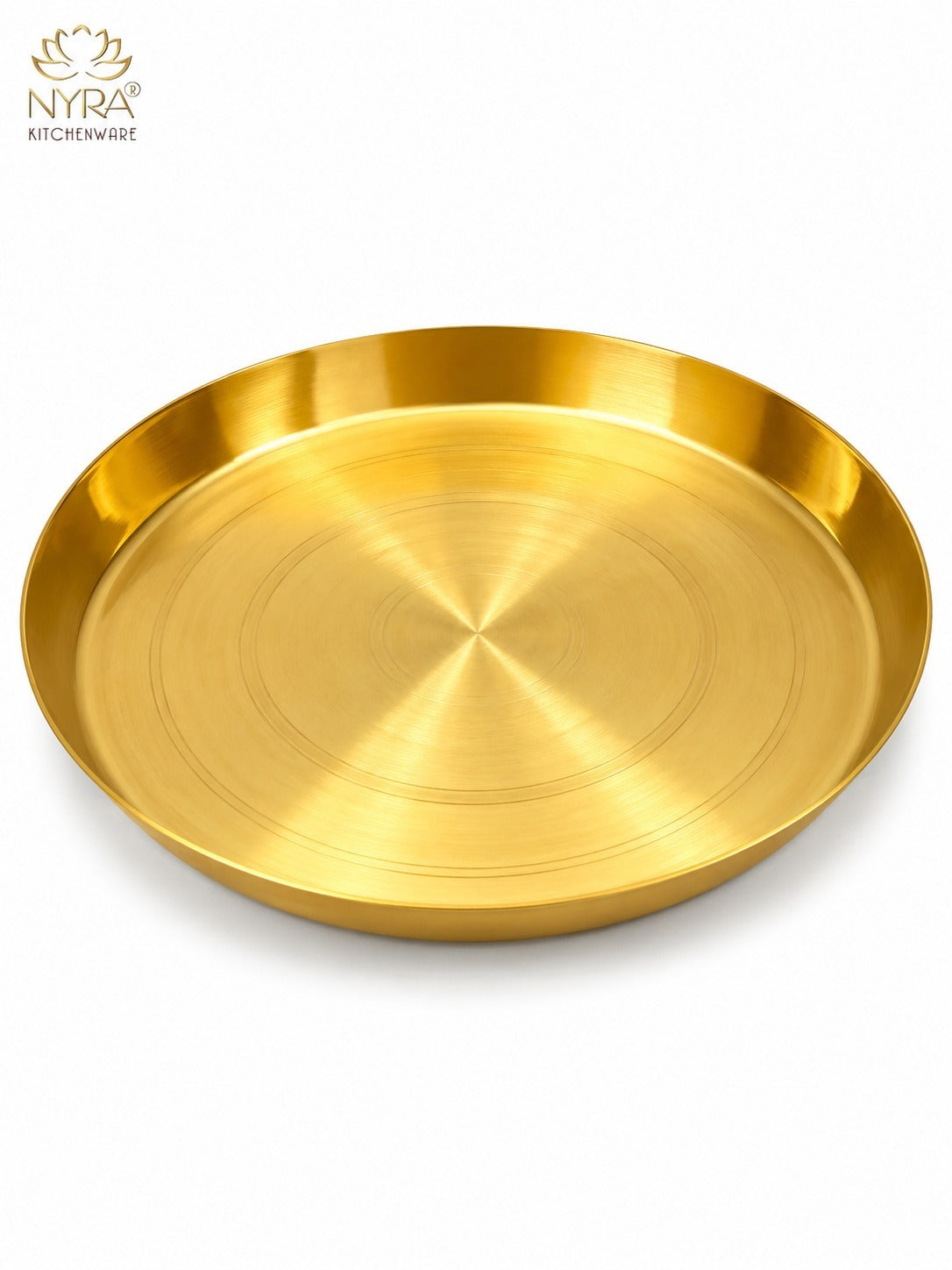 Traditional Brass Pooja & Serving Thali | Big Round Pital Plate with Flat Bottom