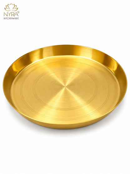 Traditional Brass Pooja & Serving Thali | Big Round Pital Plate with Flat Bottom