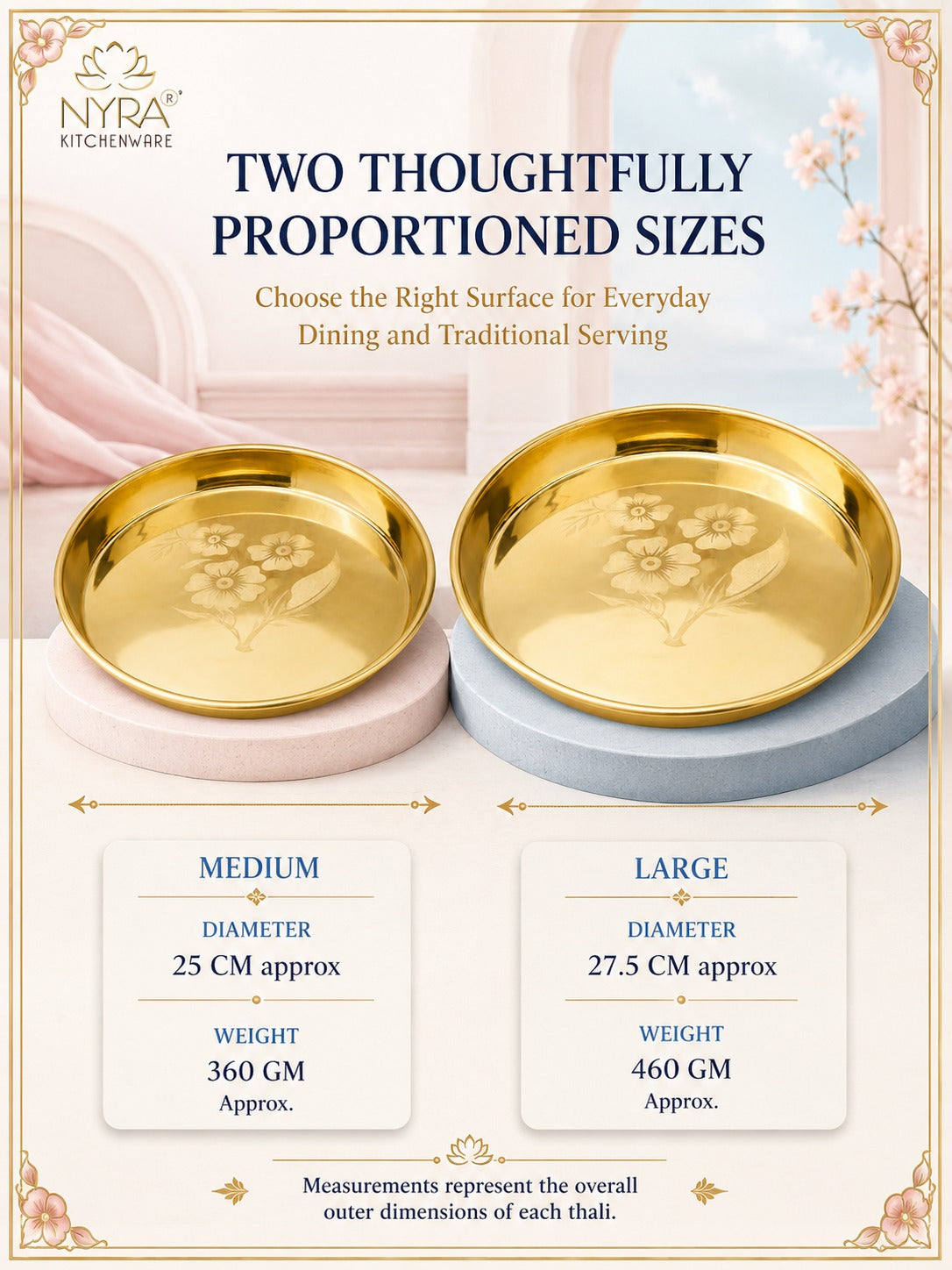 Pure Brass Bhojan Thali with Floral Etching | Pital Plate for Worship & Dining